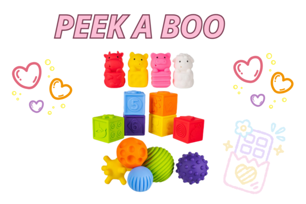 Bộ đồ chơi hình khối nhựa mềm PEEK A BOO 16 chi tiết cho bé